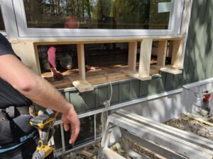 Window opening prepared for replacement (exterior view)